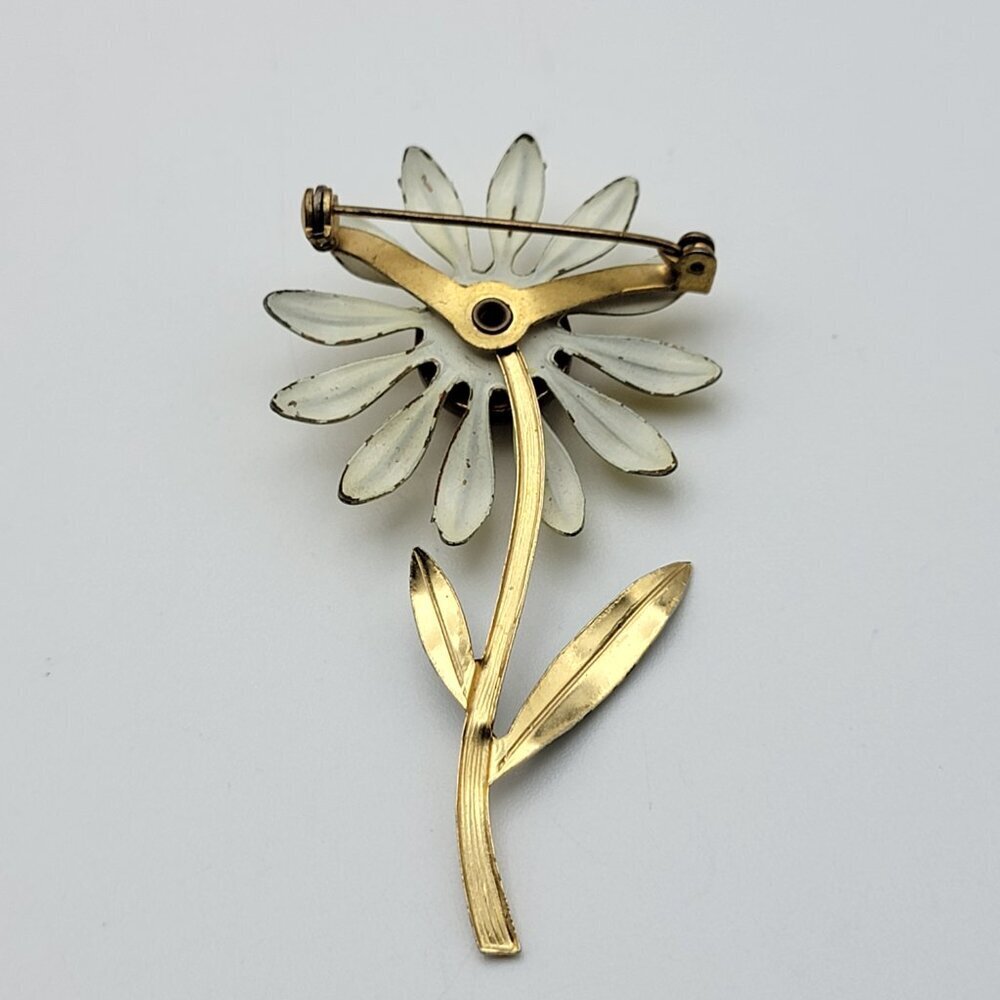 Vintage 60's Enamel Flower Brooch Gold Tone Yellow And Red 2.75" - Picture 5 of 7
